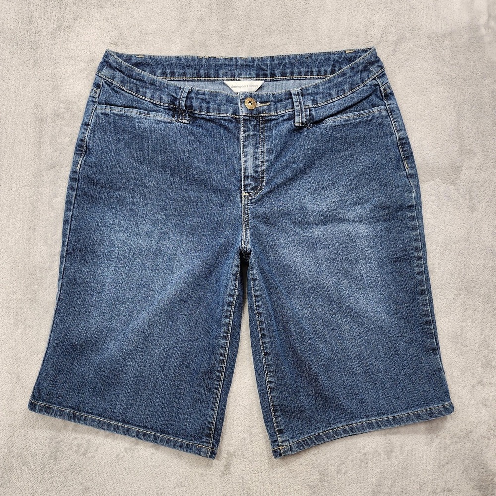 Christopher & Banks Shorts Womens 12 Blue Bermuda Denim Stretch Rhinestone